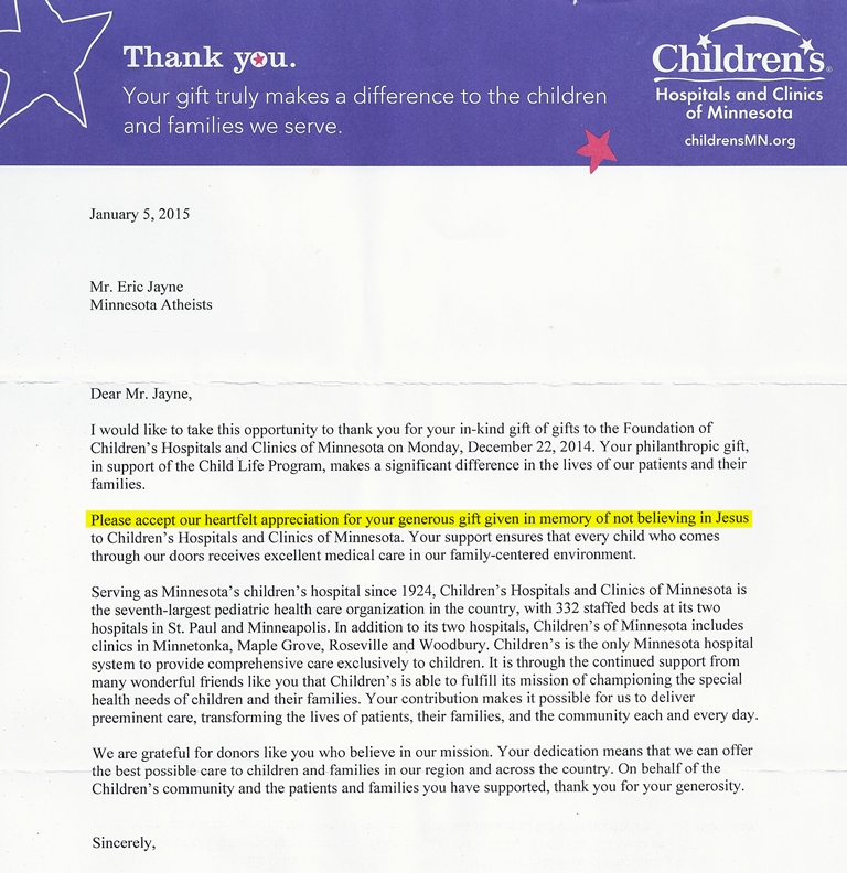 childrens hospital letter to MNA highlighted